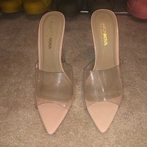Pointy nude clear heels